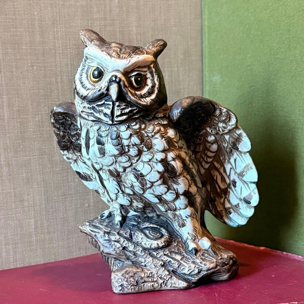UCTCI Great Horned Owl Figurine • Hand‑Painted • Japan • Vintage • 6.5”